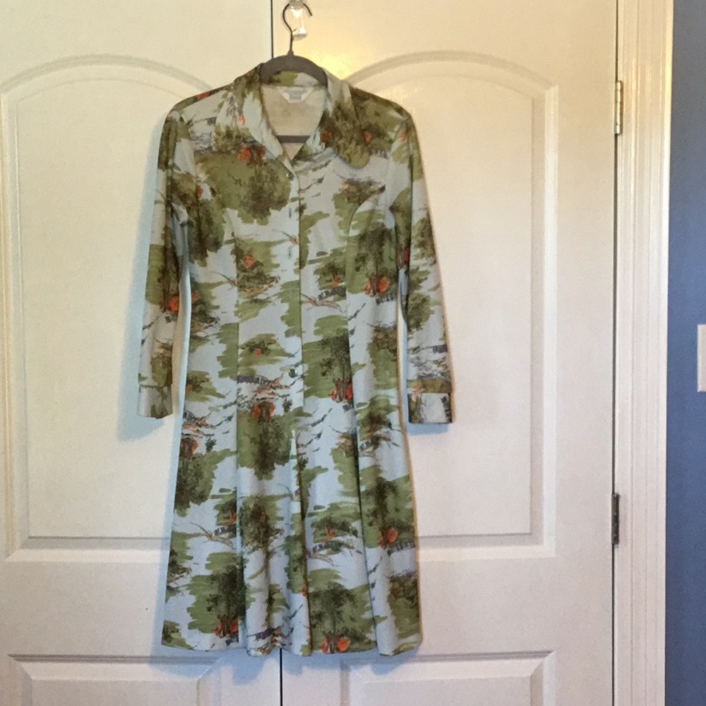 Vintage blue and Green novelty Print Women's Dress